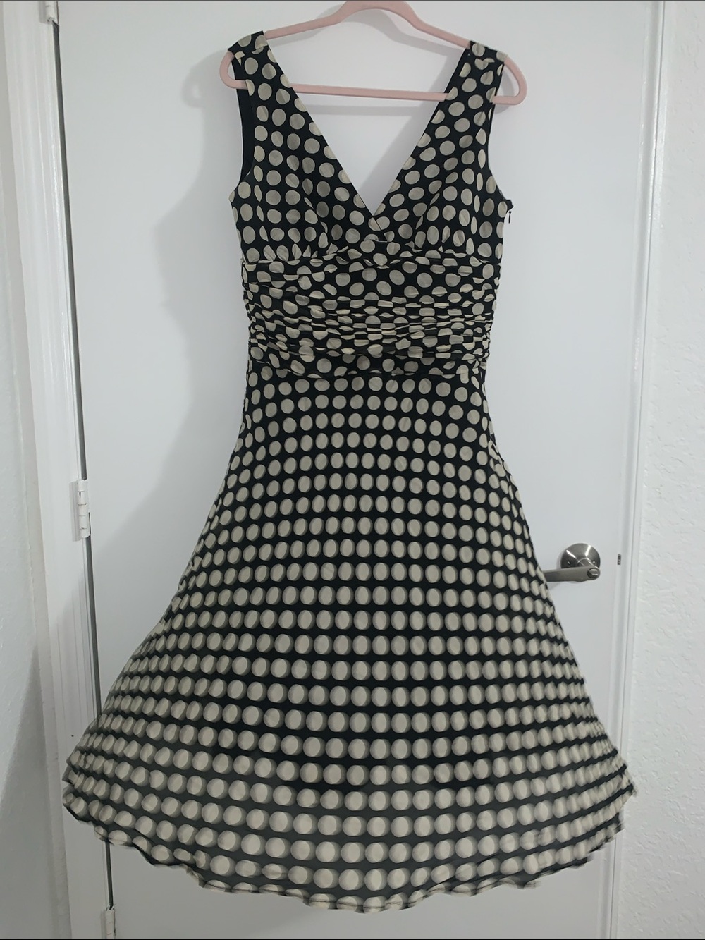 Zara silk cotton blend Polka Dot V-Neck Midi fit and flare Dress XL